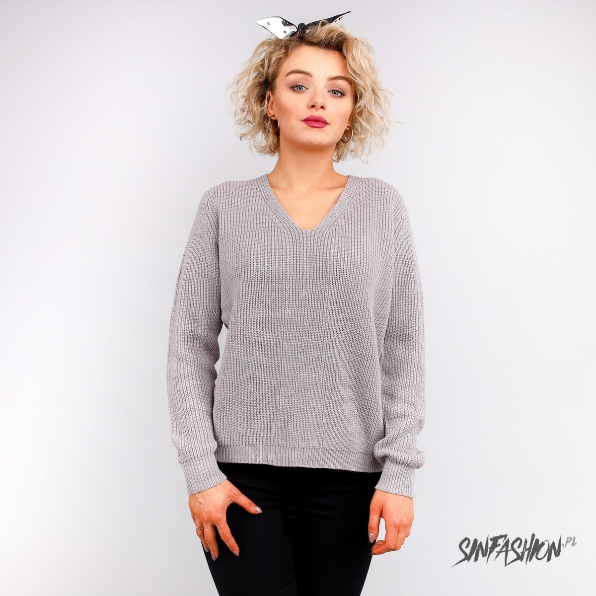 Sweter Urban Classics Lace Up Grey